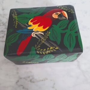 Wooden trinket box. Hand painted. 5" x 4" x 2" Parrot
